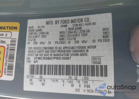 2023 Ford Bronco Sport Big Bend из США, поврежденный, VIN 3FMCR9B67PRD16087